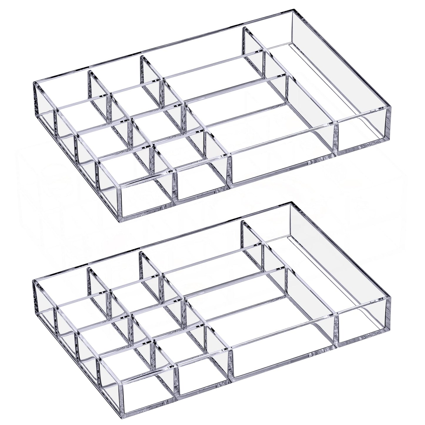 Amazing Abby - Jewel - 2-Pack Acrylic Jewelry Organizer, Plastic Jewelry Tray, Jewelry Case, Trinket Tray, Ring Holder, Perfect Storage Solution for Necklaces, Bracelets, Rings, and More