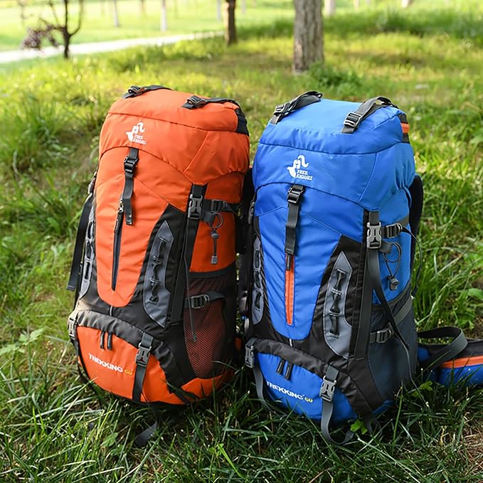Bseash 60L Hiking Camping Backpack with Rain Cover, Waterproof Large Capacity Outdoor Sport Travel Daypack Climbing Touring (Blue)