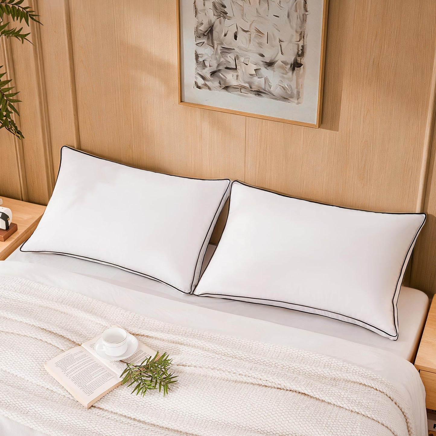 Mosluna Goose Feather Down Pillows Queen Size Set of 2, Hotel Collection Bed Pillows for Sleeping, Down Surrounded Gusseted Bed Pillow 2 Pack, Soft Fluffy for Side Back Sleepers 20x30 in.