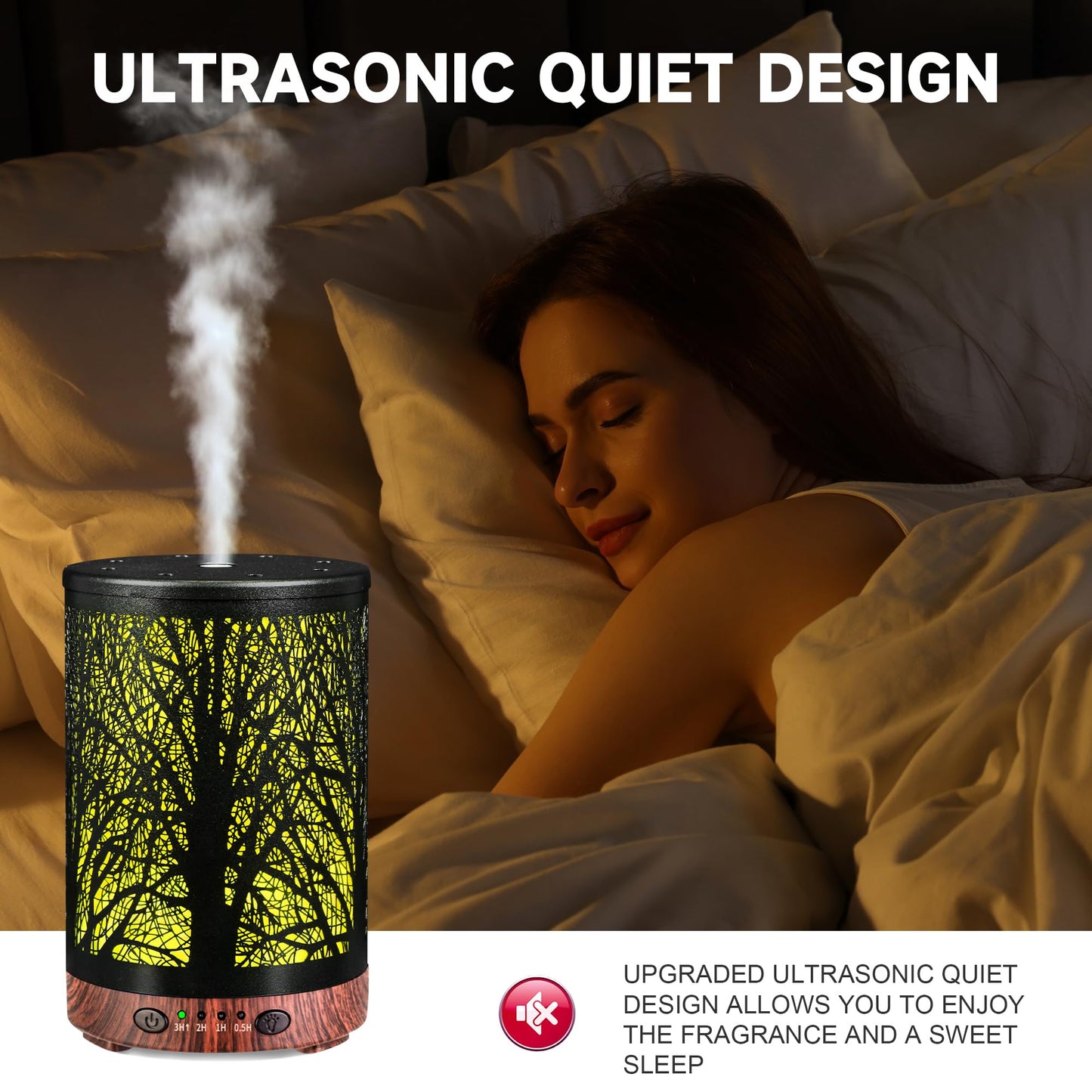 JOYOLO Essential Oil Diffuser 120ML Metal Aromatherapy Diffuser with Timer, Cool Mist Humidifier with Auto Shut-Off & 7 Color Lights for Home Office Spa (Tree)