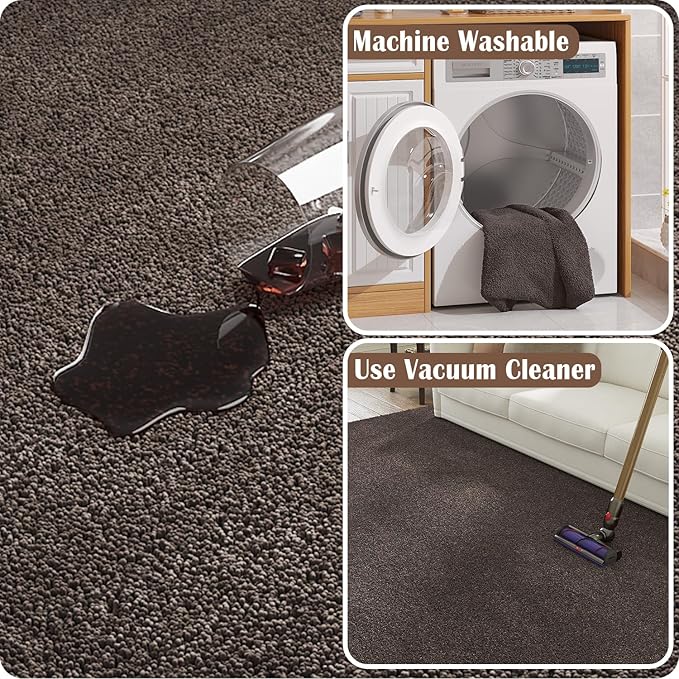 jinchan Solid Plush Runner Rug 2x6 Performance Shaggy Washable Hallway Rug Soft Modern Faux Wool Cozy Non Slip Carpet for Bedroom Laundry Room Living Room Kids Nursery Brown