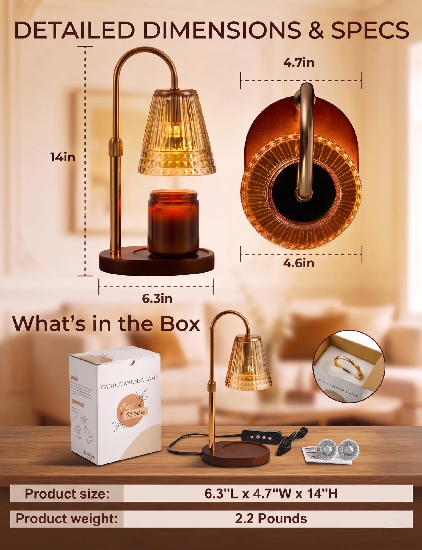 kuttipaw Candle Warmer Lamp with Timer & Dimmer, Birthday Gift for Women, Mom, Sister, Housewarming Gifts for Home Decor, Smokeless Height Adjustable Wax Melterfor Scented Candles (2 Bulbs Included)