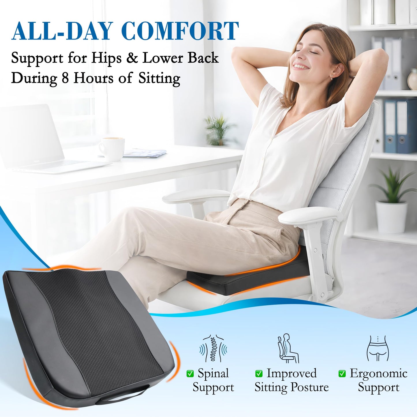 Lofty Aim Car Seat Cushion, Comfort Memory Foam Car Cushions for Driving - Sciatica & Lower Back Pain Relief, Driver Seat Pillow for Auto, Office Chair, Wheelchair - Black