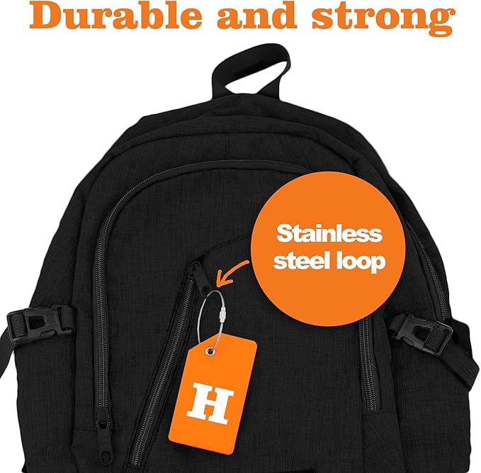 Gostwo 2 Pack Silicone Luggage Tags for Suitcases, 26 Initial Letter Baggage Labels Handbag School Bag Suitcase Instrument Tag with Stainless Steel Loop(Orange)(Letter H)