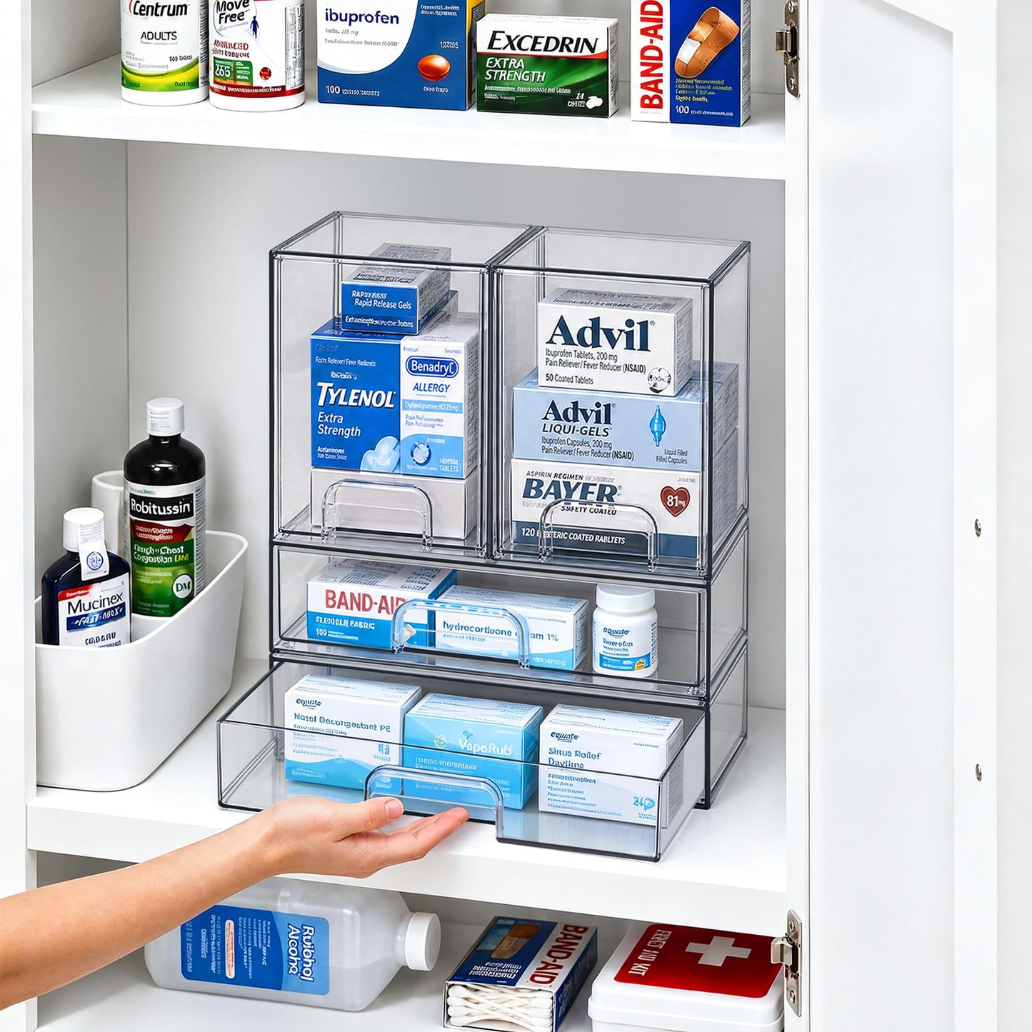 TIPGO Clear Stackable Storage Drawers, Baby Bottle Organizer, Easily-Access Makeup Organizer, Durable Containers for Bathroom Countertop, Cabinet, Pantry and Medicine Organization