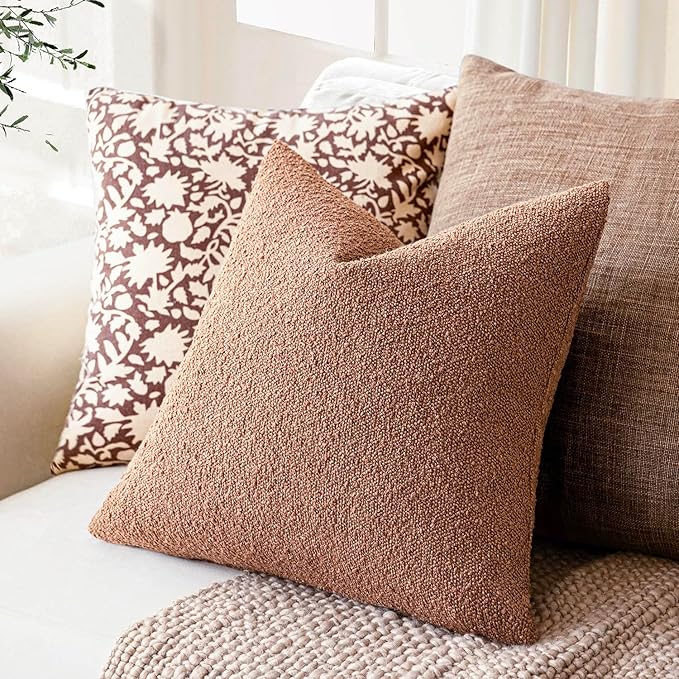Foindtower Decorative Textured Boucle Throw Pillow Covers Accent Solid Pillow Cases Neutral Soft Cozy Couch Cushion Case for Chair Sofa Bedroom Living Room Home Decor 22x22 Inch,1PC,Dusty Orange Hazel