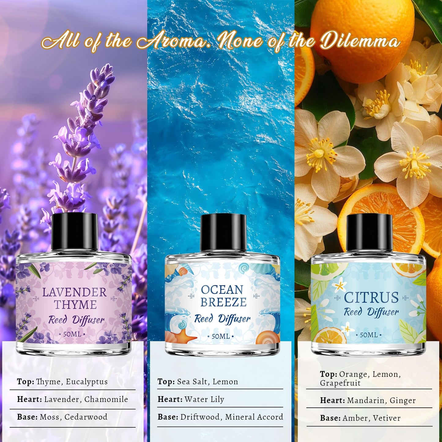 Vetuslumen 6 Pack Reed Diffuser Sets, Essential Oil Reed Diffusers for Home with 30 Sticks, Long Lasting Scent, Gift Ready Fragrance Diffuser for Bedroom, Bathroom, Office, Home Decor (1.69oz Each)