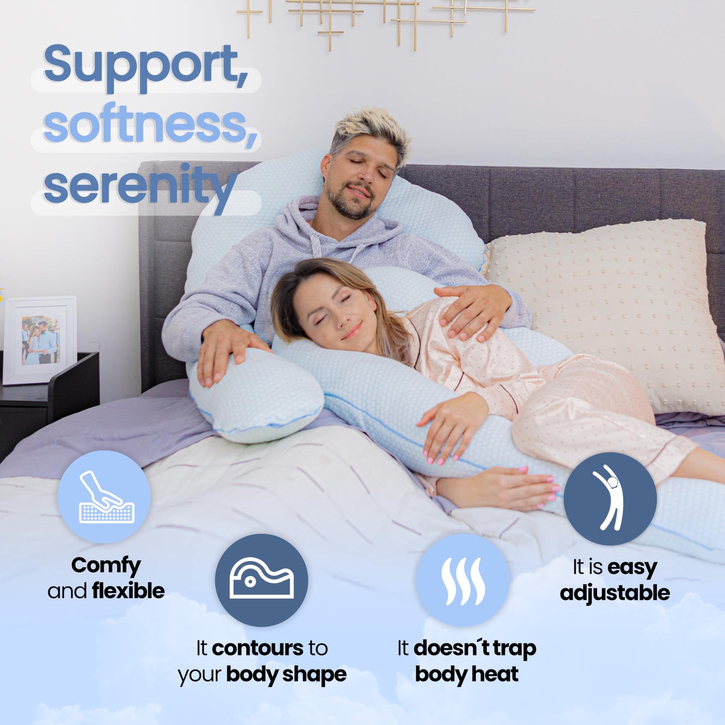 Contour Cool XL Swan Shaped Side Sleeper Pillow | Orthopedic Body Pillow for Tall Sleepers | Cooling XL Pillow Pillow Case | Body Pillow for Back Pain - 1 Pack