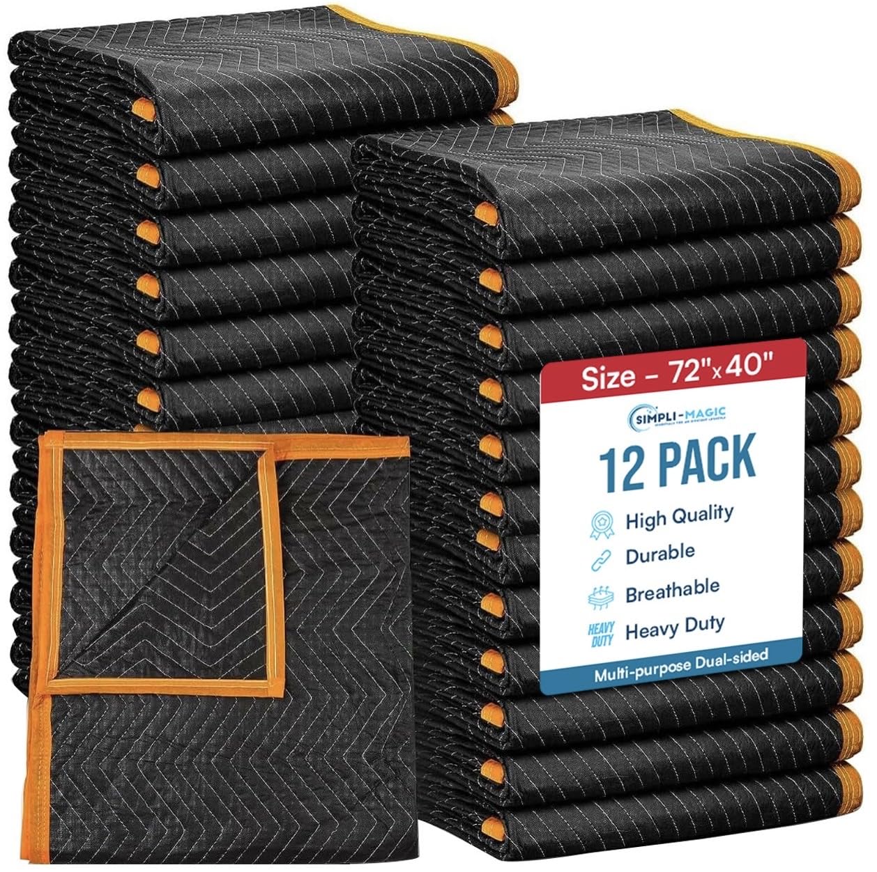 Simpli-Magic Heavy Duty Padded Moving Blankets 72" x 40" – 12 Pack – Packing Blankets, Furniture Covers for Moving