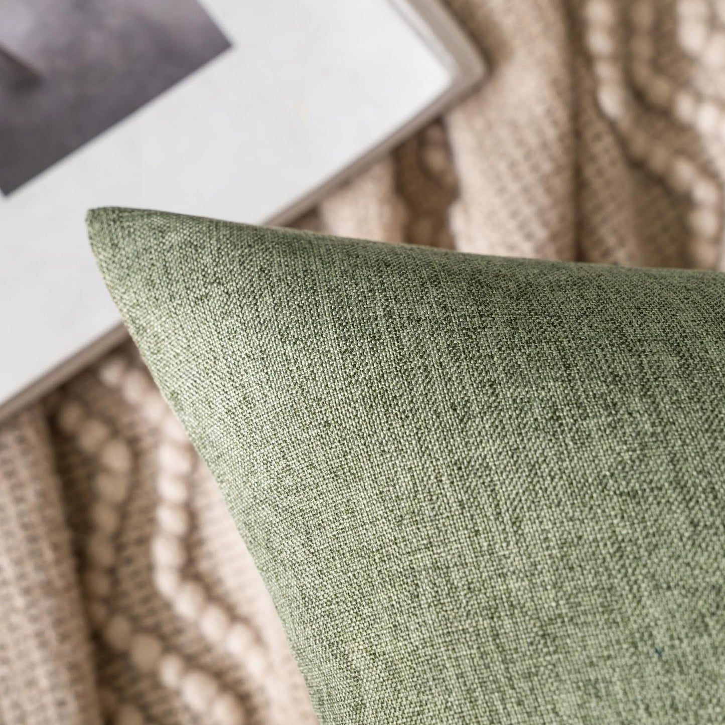 MIULEE Pack of 2 Decorative Outdoor Solid Waterproof Throw Pillow Covers Euro Sham Faux Linen Garden Farmhouse Cushion Cases for Patio Tent Balcony Couch Sofa 24x24 Inch Dark Green