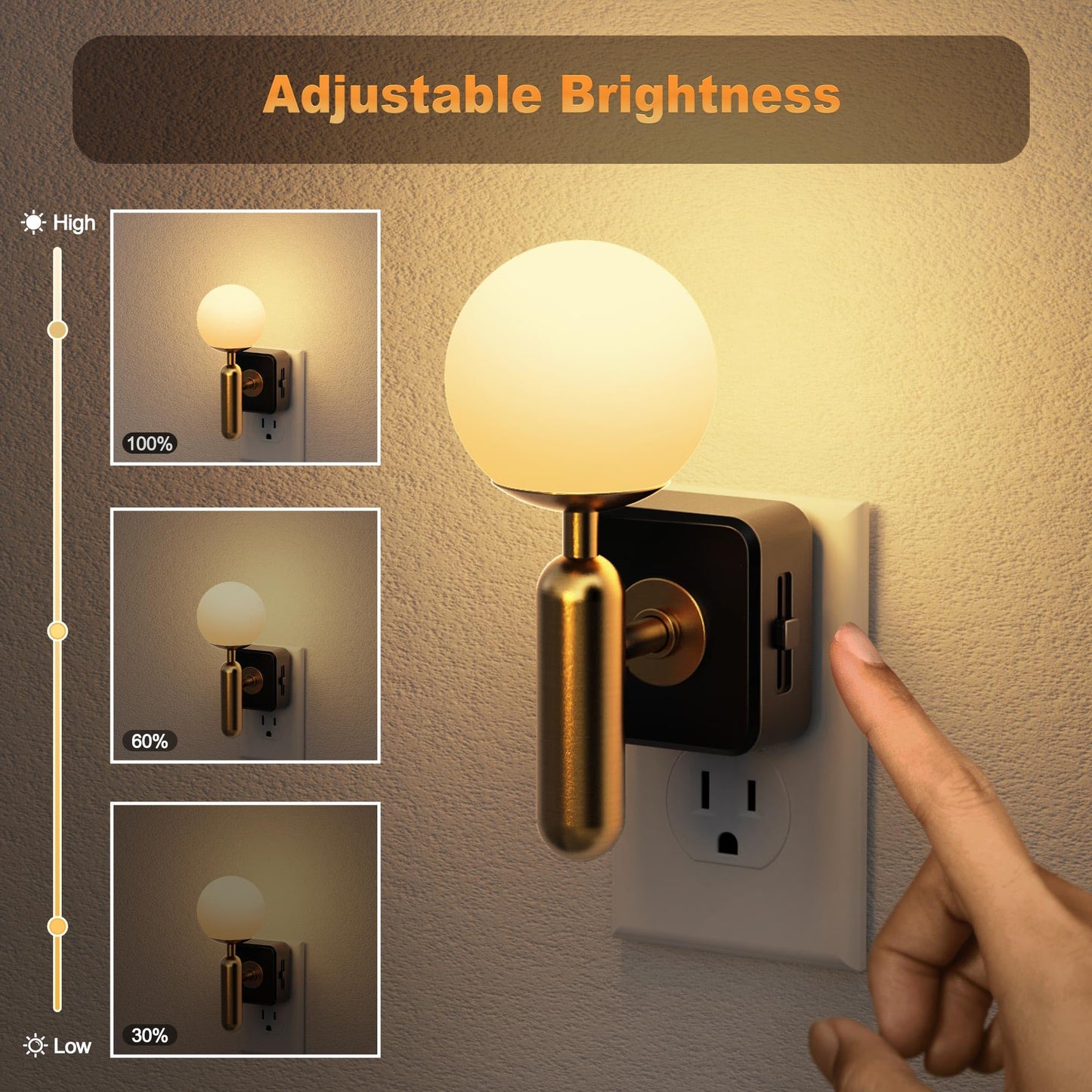 JandCase Night Light Plug in, Night Lights Plug into Wall, 3000K Soft Light LED NightLights, 0-100LM Dimmable Night Light, Built in Dusk to Dawn Sensor for Hallway Bedroom Stairway