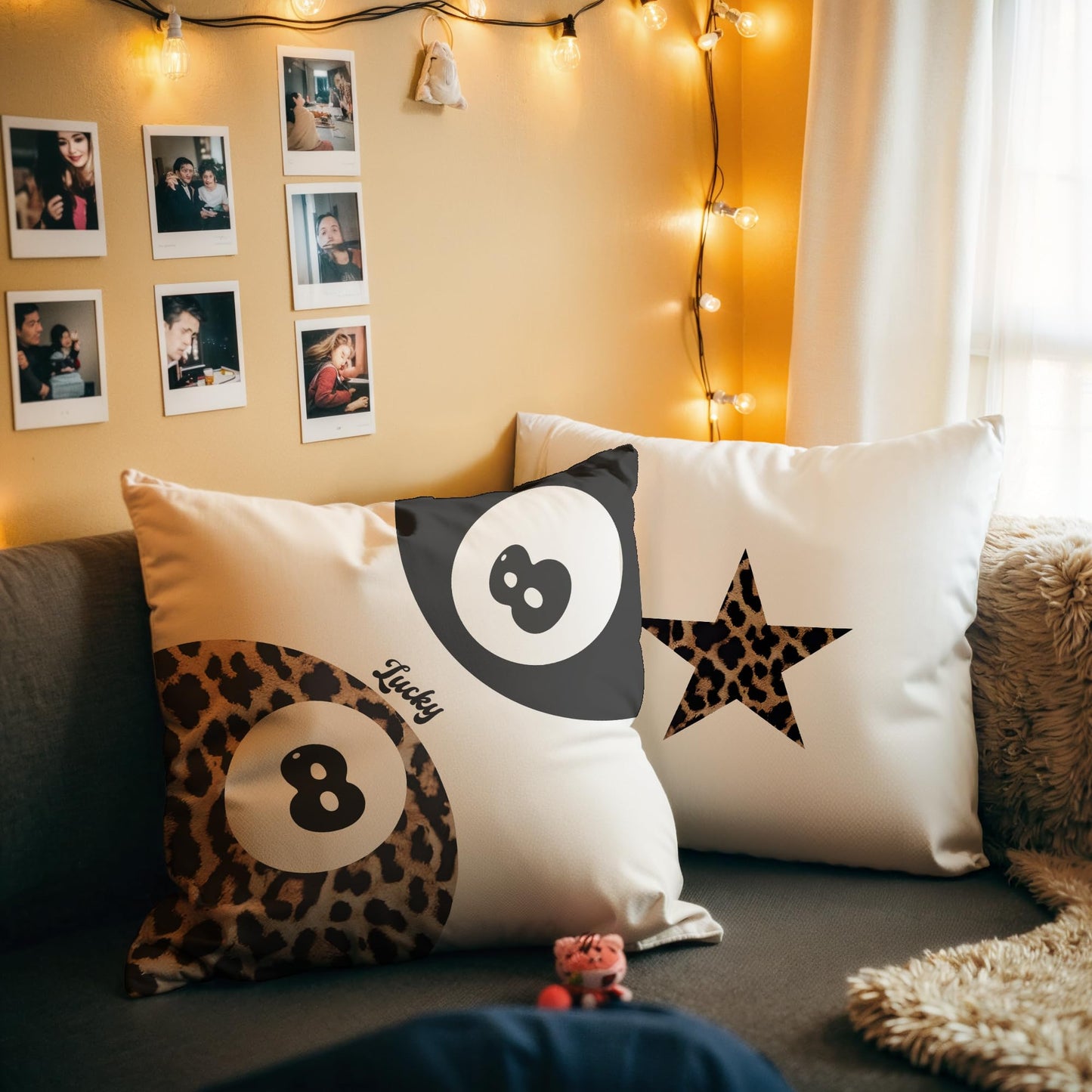 GTYNU Trendy Funky Cheetah Y2K Luck 8 Ball Pillow Covers 18x18 Set of 2,Leopard Star Decorative Pillowcases,Cheetah Throw Pillow Covers for Couch Sofa Bed Home Room Decor