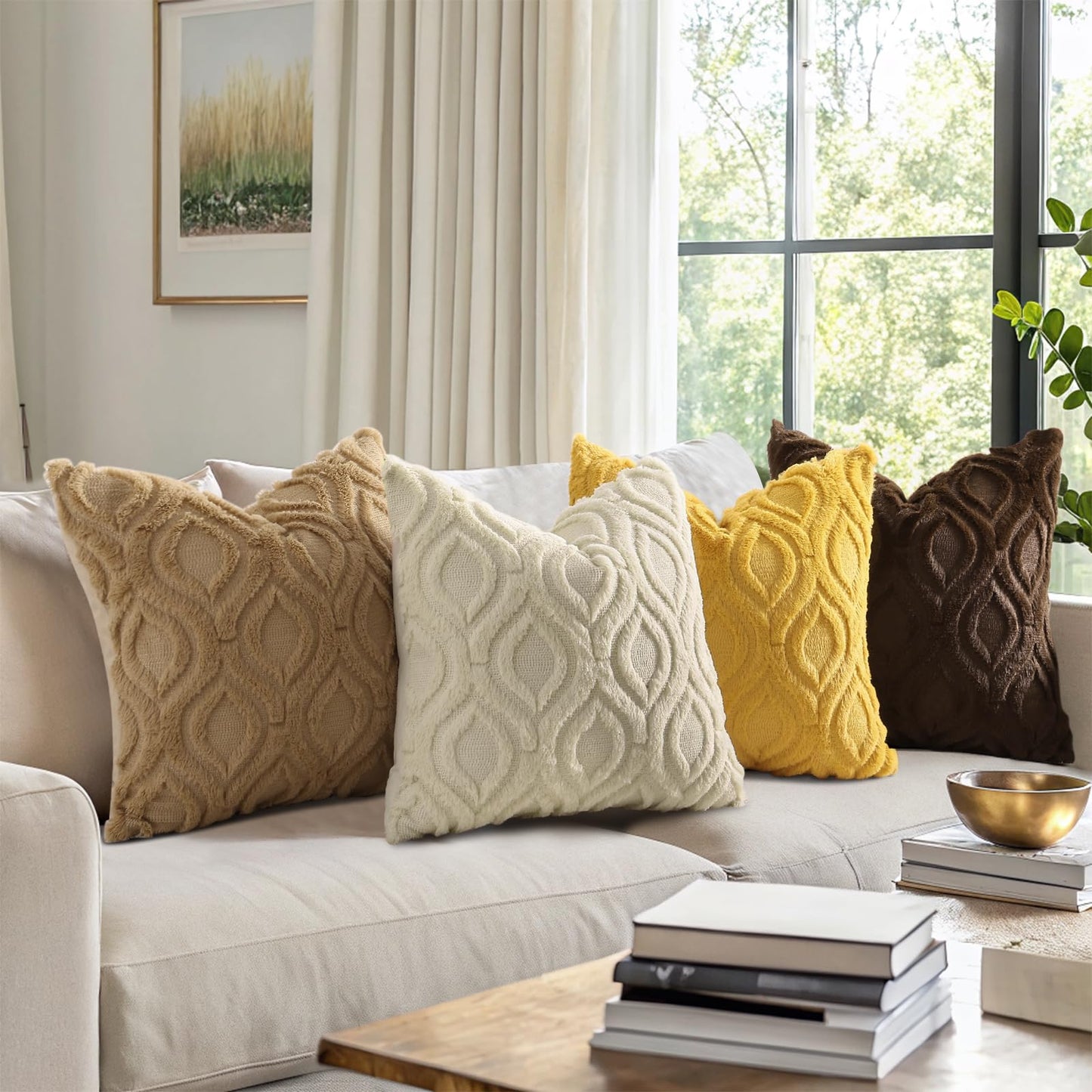 decorUhome Throw Pillow Covers 12x20 Inch Set of 2, Soft Plush Faux Wool Light Brown Khaki Solid Couch Pillow Covers, Accent Farmhouse Neutral Rectangle Pillow Cases for Sofa Bed Living Room