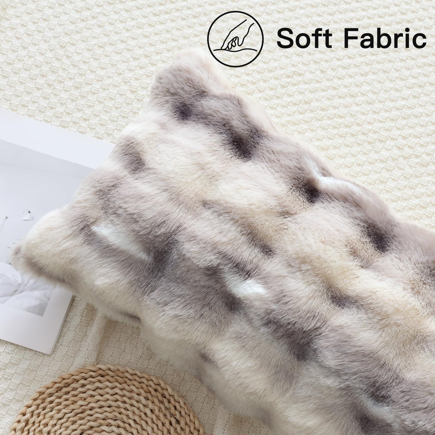 OTOSTAR Set of 1 Plush Throw Pillow Cover 14x36 Inch Soft Decorative Fluffy Faux Fur Pillowcase Cushion Cover for Couch Sofa Bedroom (Grey Taupe)
