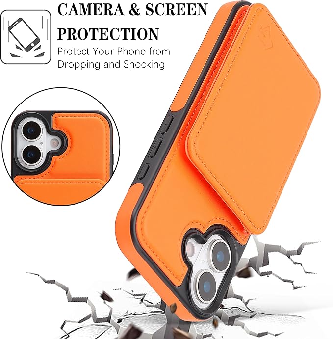 GUERNICA for iPhone 17 (6.1") Case Wallet with Card Holder, RFID Blocking Leather Protection, Shockproof Women Men Phone Case for Apple 17, Orange