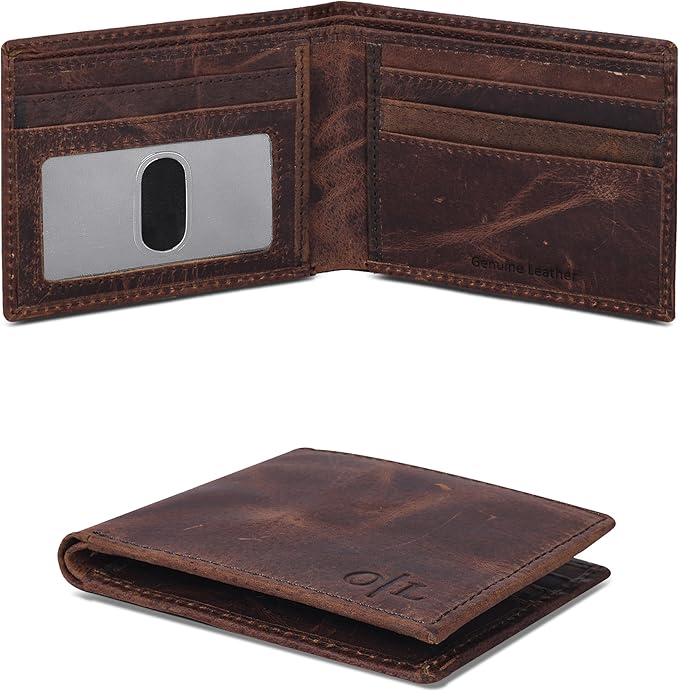 Oak Leathers Slim Leather Wallet for Men - RFID Blocking Slim Minimalist Front Pocket - Thin & Stylish with ID Window, Gift For Men (Mocha)