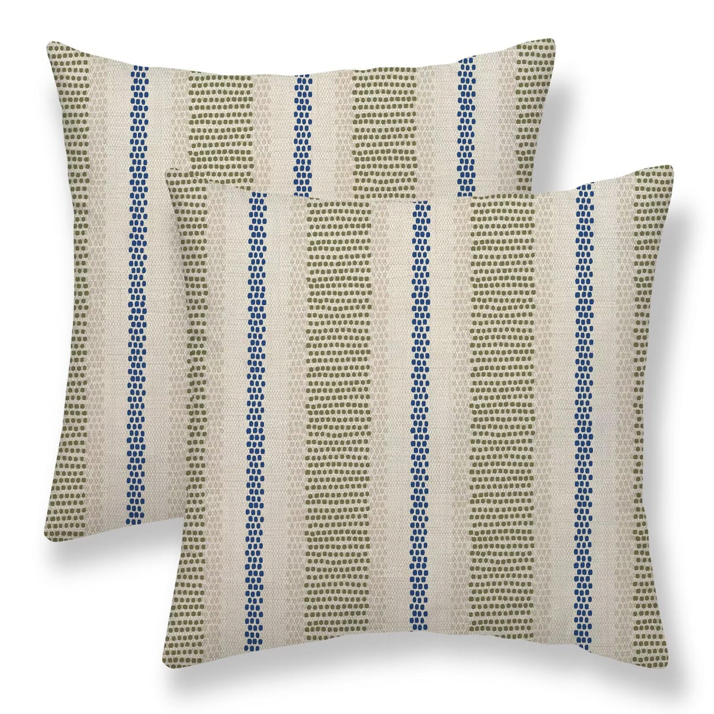 Sunshineyan Sage Green Blue Pillow Covers 18 x 18 Inch Set of 2 Boho Polka Dot Striped Decorative Outdoor Throw Pillow Covers Linen Farmhouse Modern Pillowcase for Home Sofa Couch Decor