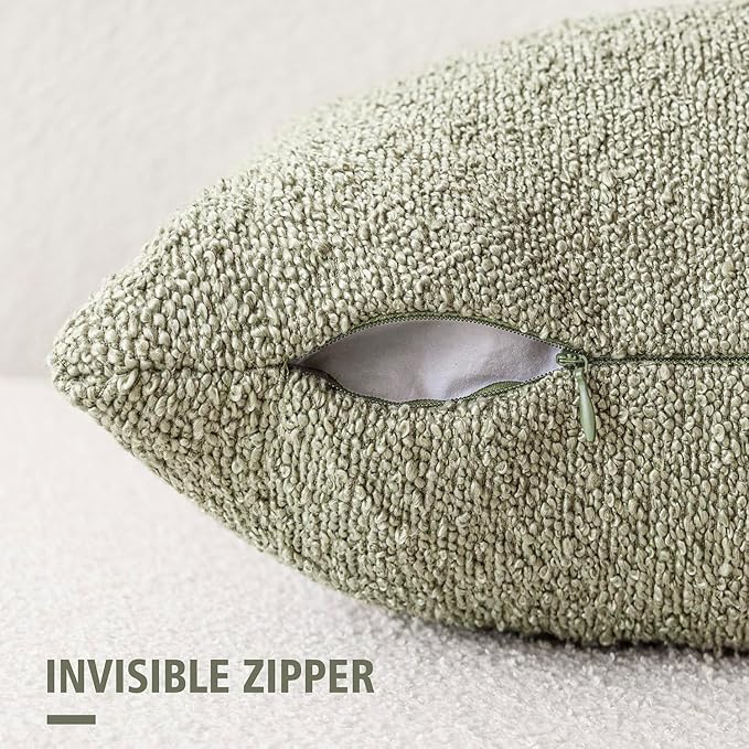Foindtower Decorative Textured Boucle Throw Pillow Covers Accent Solid Pillow Cases Neutral Soft Cozy Couch Cushion Case for Chair Sofa Bedroom Living Room Home Decor 20x20 Inch,1PC,Dirty Sage Green