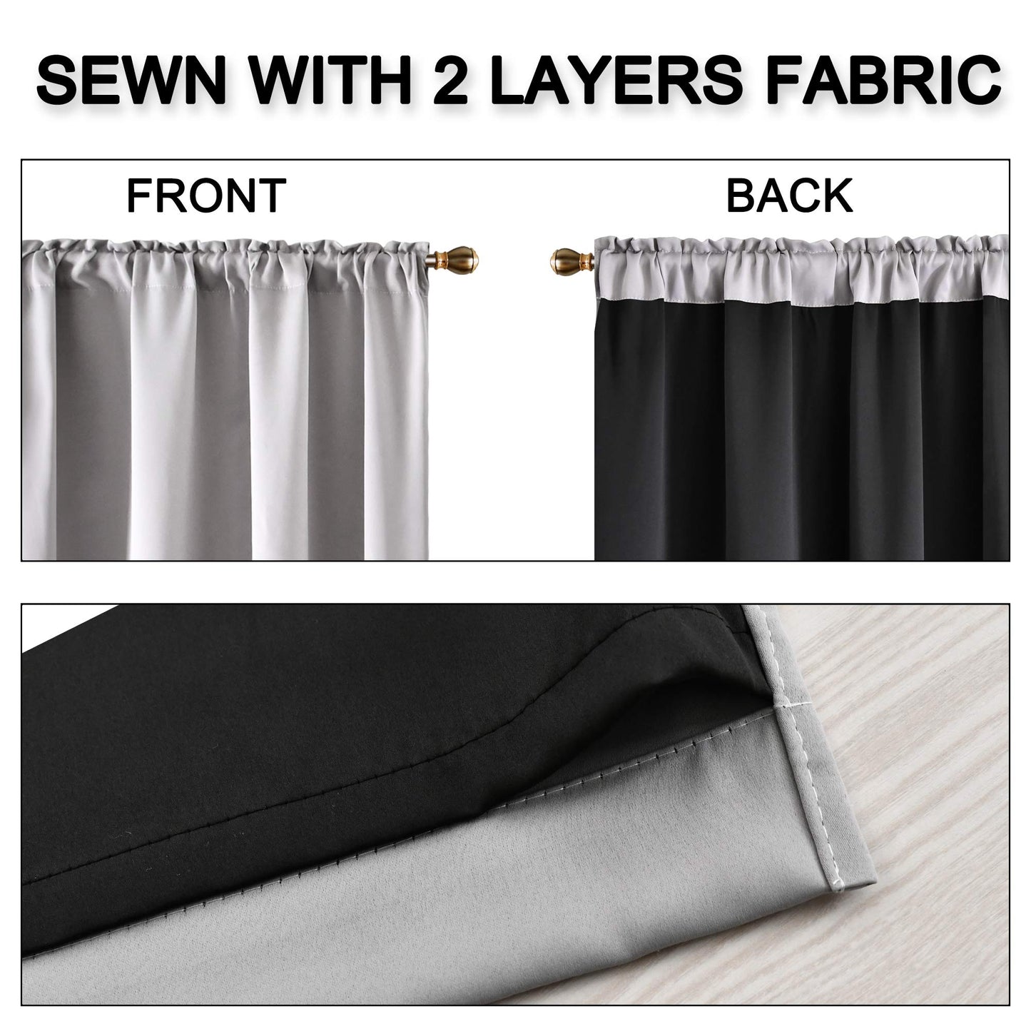 KEQIAOSUOCAI 100PCT Blackout Curtains with Double Layer - Thermal Insulated Full Blackout Energy Efficiency Window Draperies for Dining Room (Light Grey 2 Panels 42 by 45 Inch)