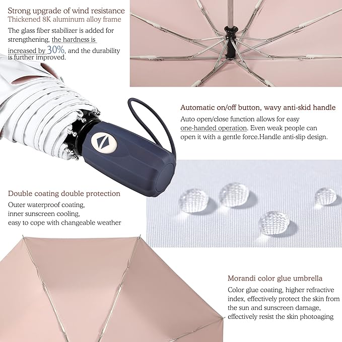 FDJASGY UV Sun Umbrella Compact Folding Travel Umbrella Auto Open Close Compact Folding Rain Umbrellas for Women Men Blocking UV 99.98%