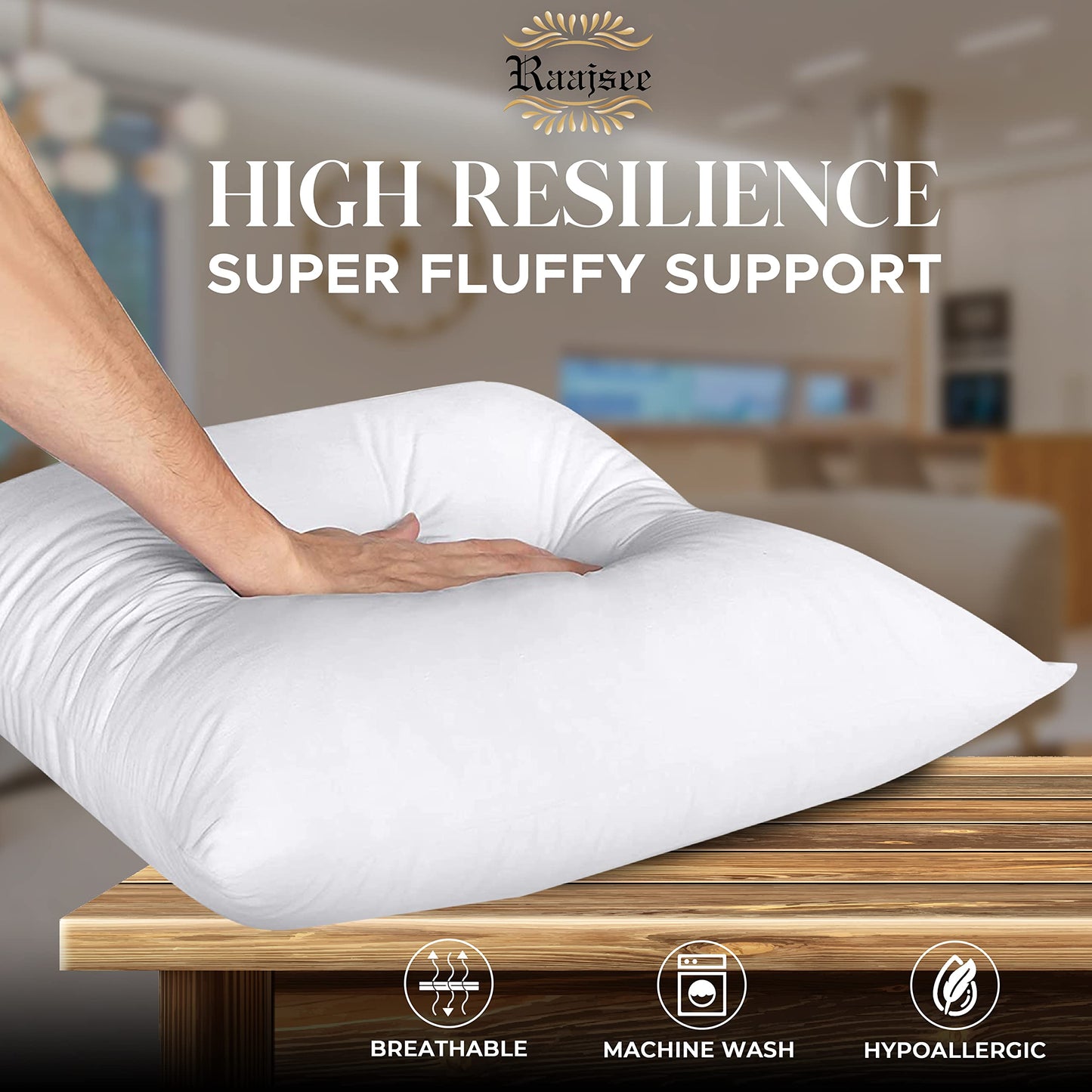 16x16 Pillow Inserts Set of 2, Firm and Fluffy Down Alternative Throw Pillows for Couch, Pillow Stuffing for Couch Sham Filler, Pillow Forms 16x16