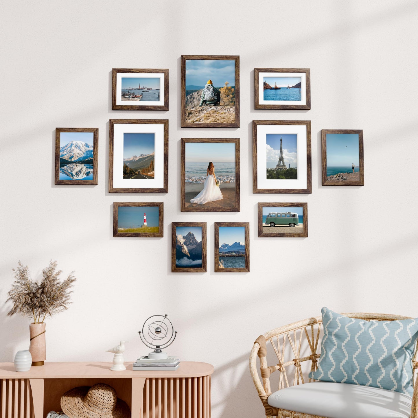 Vittanly 12 Pack Picture Frames Collage Wall Decor for Mounting or Tabletop Display, Gallery Wall Frame Set for Family, Multi Sizes Including 4pcs 8x10, 4pcs 5x7, 4pcs 4x6, Brown