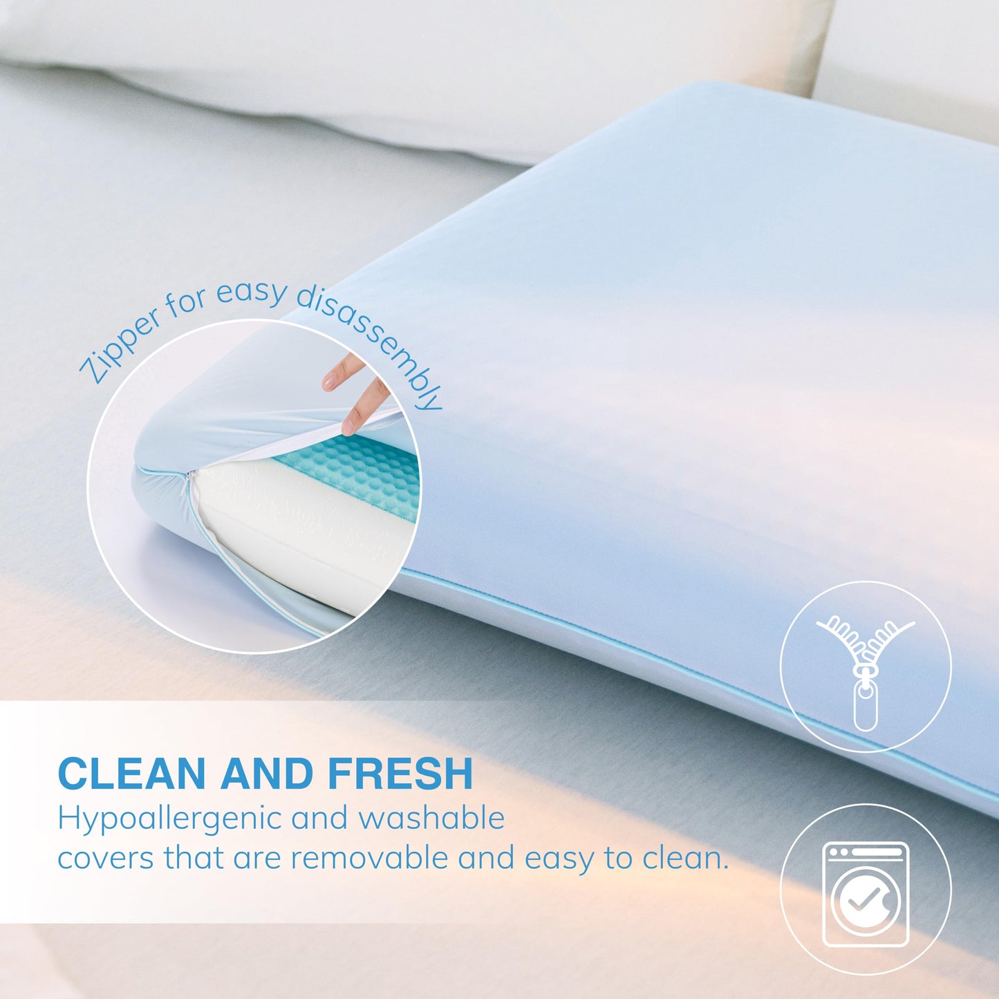 EGOHOME Cooling Gel Memory Foam Pillow - Reversible Cooling Cover, Neck Support for Side, Back and Stomach Sleepers, Removable & Machine Washable, All-Season Comfort, Standard Size, Blue