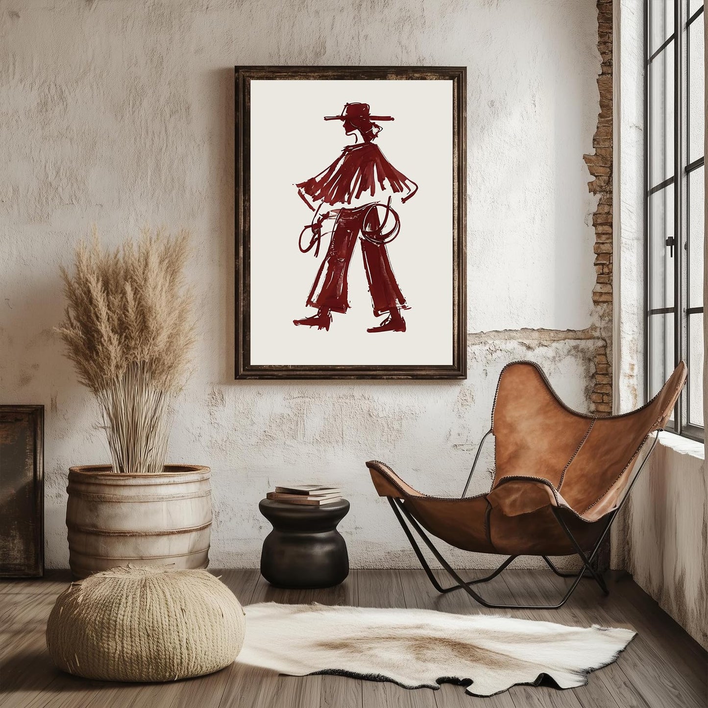 Modern Cowgirl Wall Art Trendy Eclectic Red Wine Cowgirl Poster Neutral Western Cowboys Wall Decor Cowboy Inspired Canvas Art Prints for Home Living Room Bedroom Dorm Office Decoration, Unframed