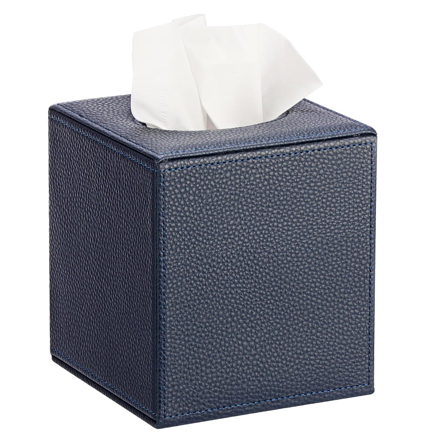Sumnacon Tissue Box Cover Square Tissue Box Stylish PU Tissue Box Holder with Magnetic Bottom,Leather Cube Tissue Cover for Living Room Bathroom Bedroom Table Desk Home Office Car, Navy Blue