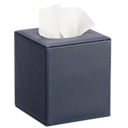 Sumnacon Tissue Box Cover Square Tissue Box Stylish PU Tissue Box Holder with Magnetic Bottom,Leather Cube Tissue Cover for Living Room Bathroom Bedroom Table Desk Home Office Car, Navy Blue