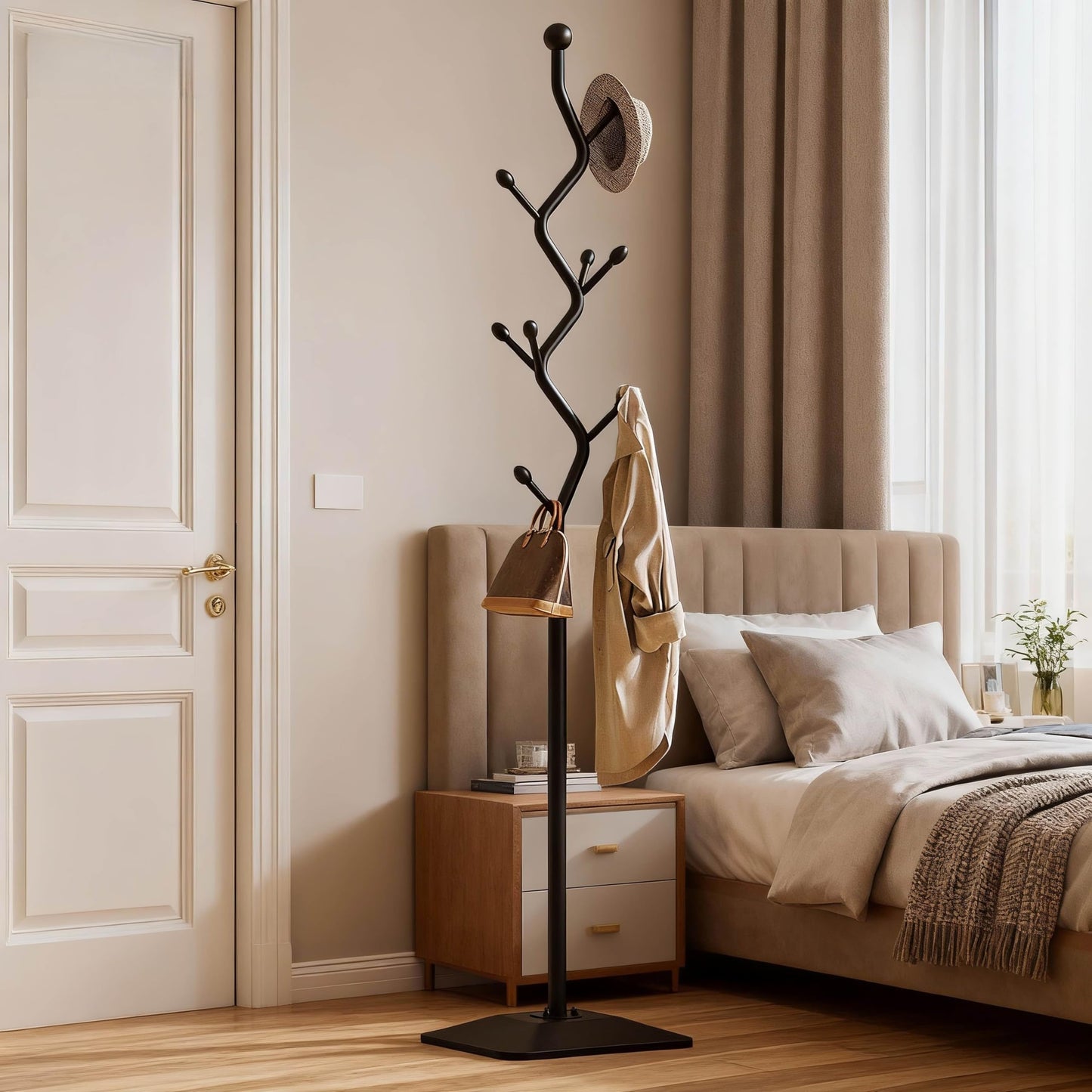 IRNCLD Sturdy Metal Coat rack Tree – Anti-Tip Design with 8 Hooks, Perfect for Home, Dorm, or Office Organization (black)