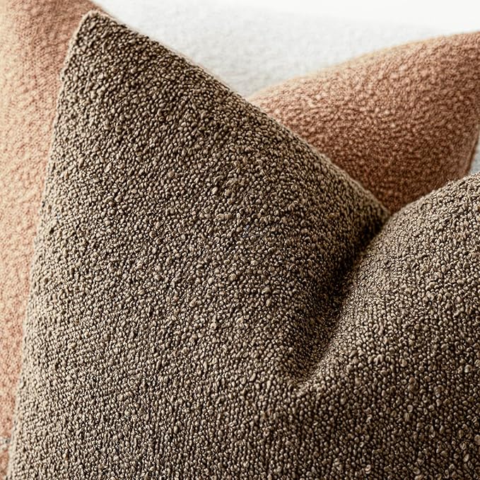 Foindtower Decorative Textured Boucle Throw Pillow Covers Accent Solid Pillow Cases Neutral Soft Cozy Couch Cushion Case for Chair Sofa Bedroom Living Room Home Decor 18x18 Inch,1PC,Light Brown