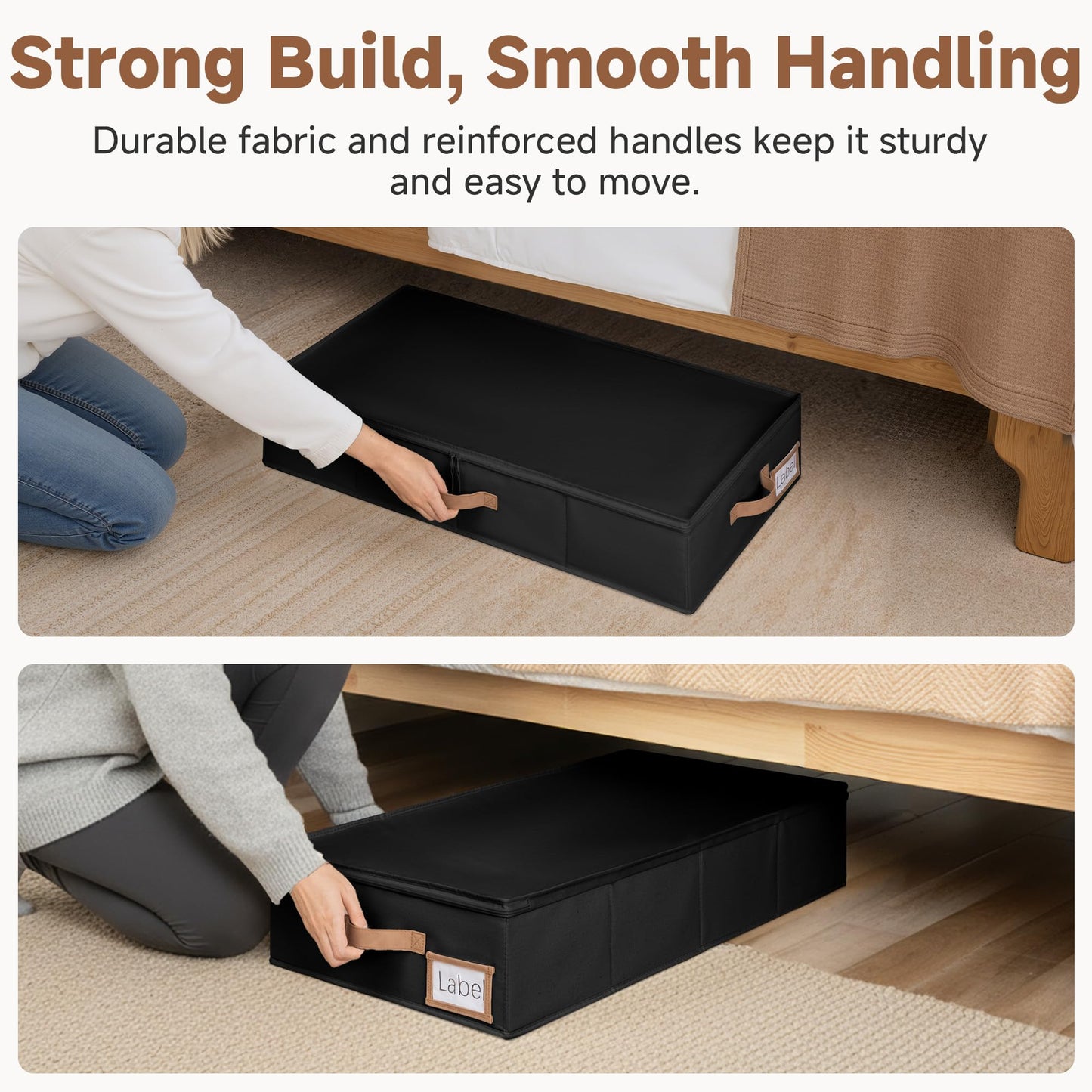 StorageWorks Underbed Storage Containers with Lids, 2-Pack 6" Low Profile Under Bed Organizers for Clothes, Bedding and Sweaters, 53L Large Fabric Storage Bins, Foldable Space Saving, Black