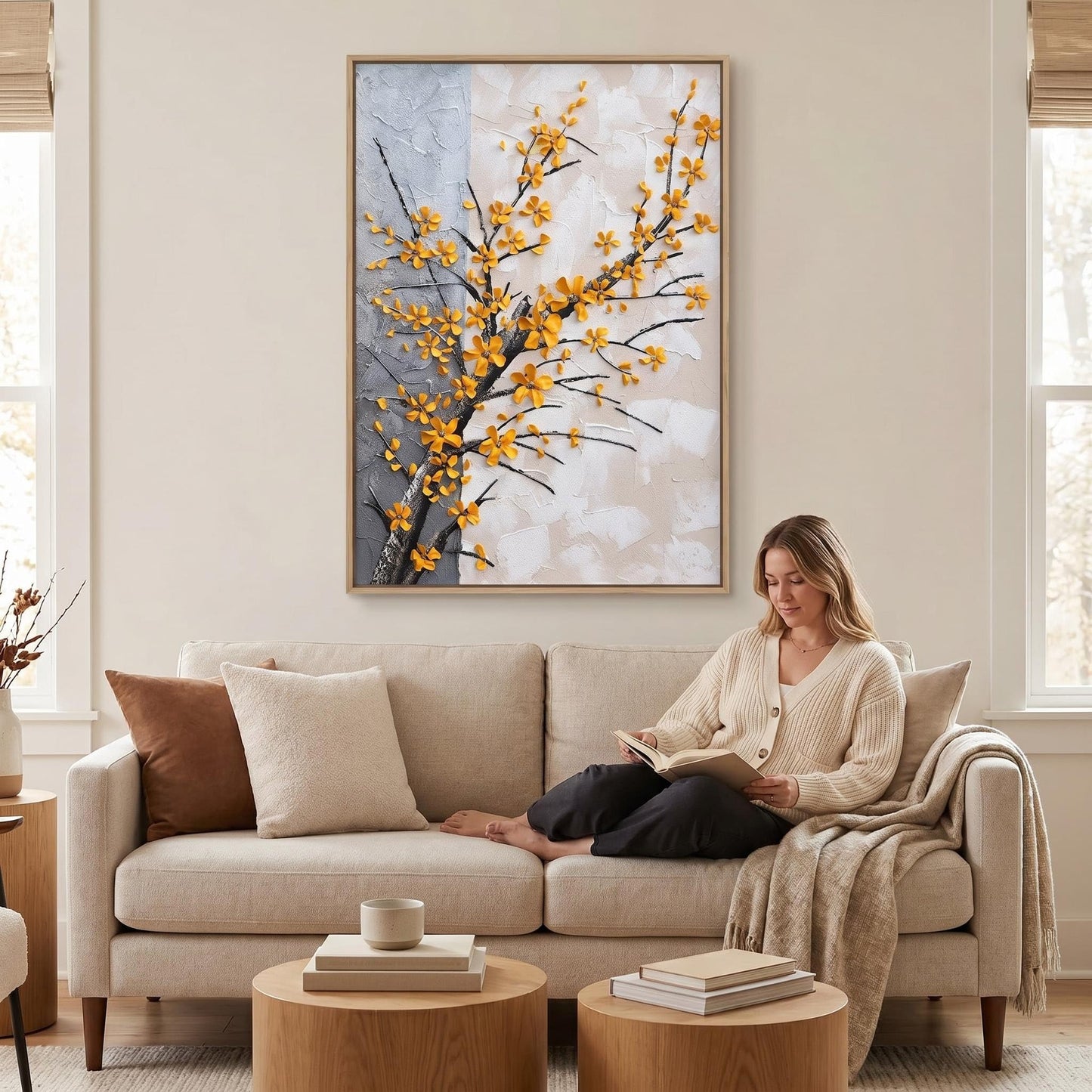 Hand Painted Plum Plossom Flower Canvas Wall Art for Living Room