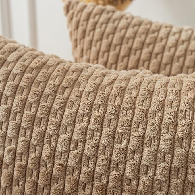 Kevin Textile Euro Sham Pillow Covers 28x28 Inch 2 Packs Soft Boho Striped Corduroy Decorative Throw Pillows for Living Room Couch Bed Sofa Rustic Farmhouse Home Decor 71x71cm Tan