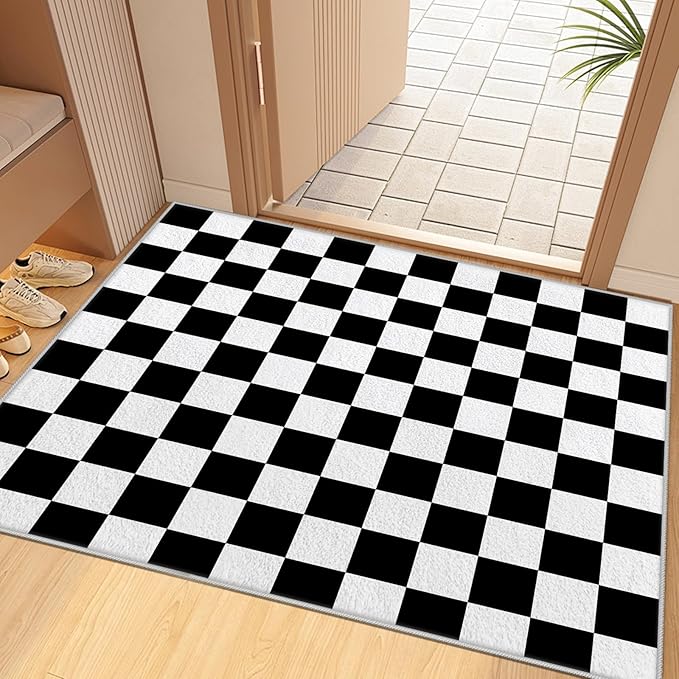 Black and White Checkered Rug for Living Room, 7x9 Area Rugs, Checkered Area Rug, Geometric Plaid Large Rugs, Washable Non Slip Retro Carpet Home Floor Decor