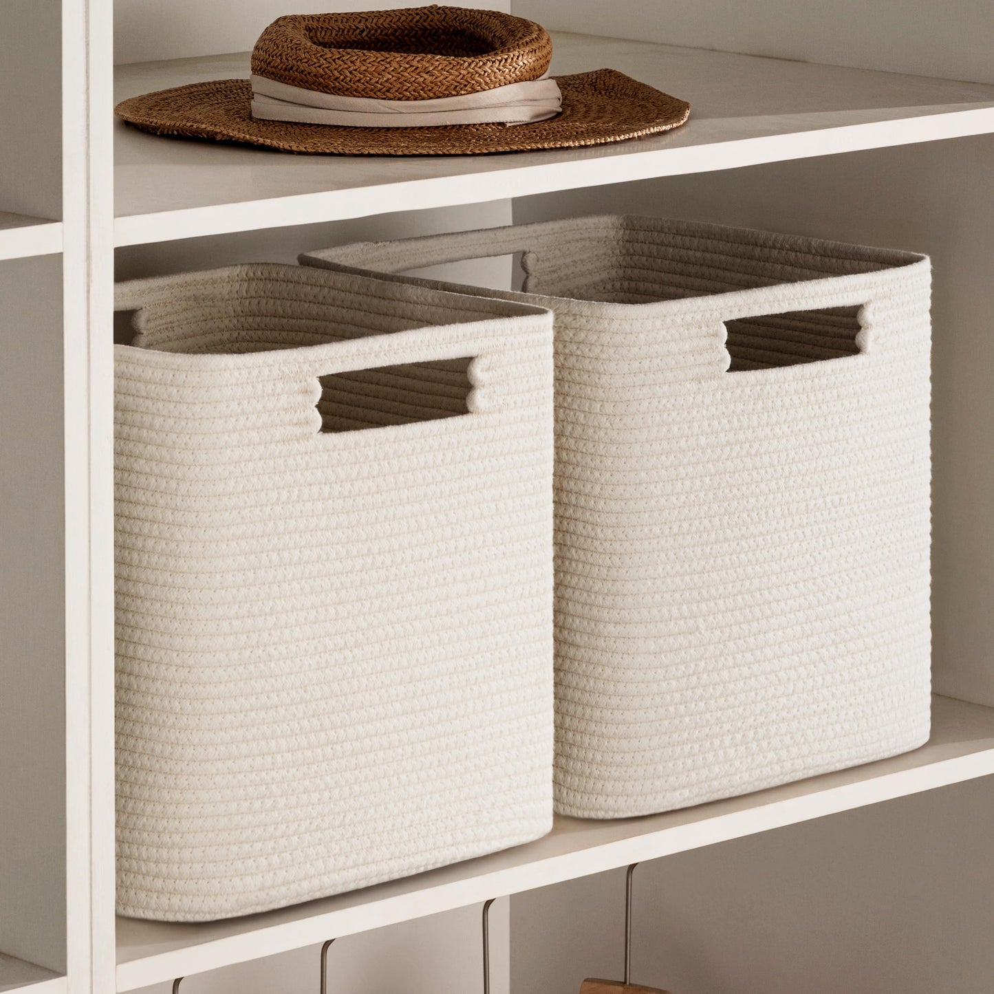 UBBCARE Set of 4 Storage Cubes-13 X 13 X 13 In, Cotton Rope Basket for Shelves, Toys, Book, Cube Storage Bin with Handles, Woven Storage Basket for Organizing, Beige