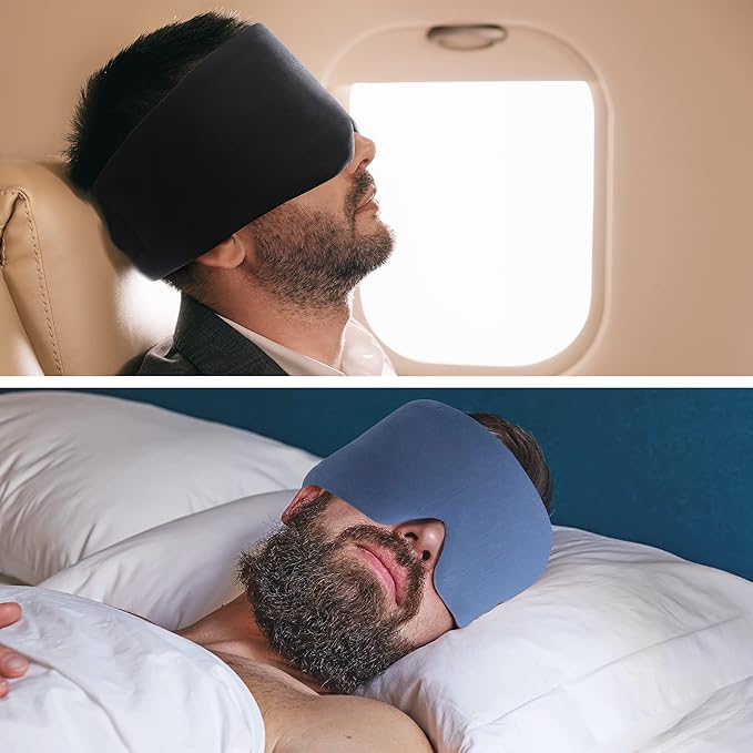 FRESHME Pure Handmade Cotton Sleep Mask - Blackout Eye Mask with Adjustable Velcro Soft and Comfortable Eye Blinder Shade for Men Women Travel Office Nap Airplane Blue