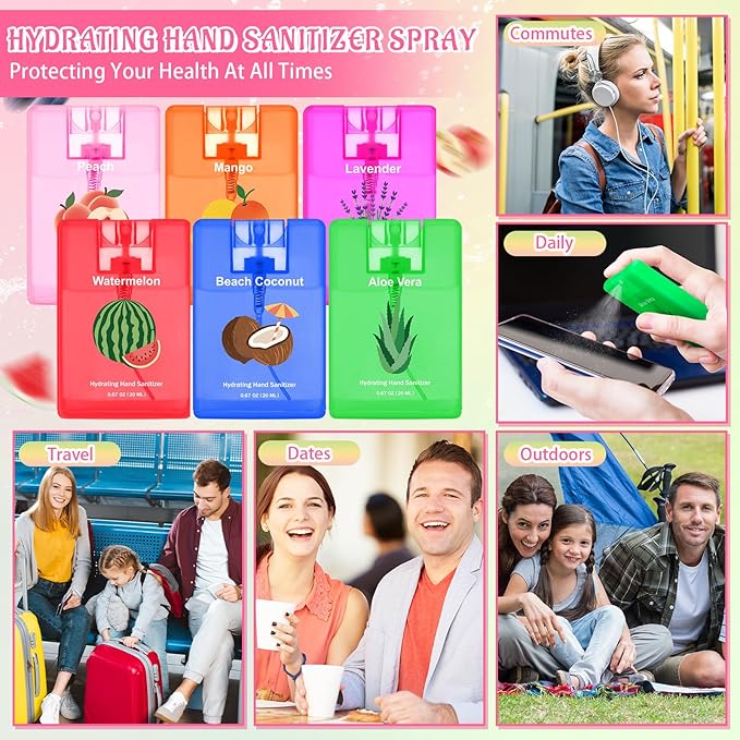 Dansib 24 Pcs Hydrating Hand Sanitizer Spray Bulk Travel Size Hand Sanitizer Mini Scented Spray Refillable Pocket Portable for Women Teacher Nurses Coworker Guests Birthday Christmas