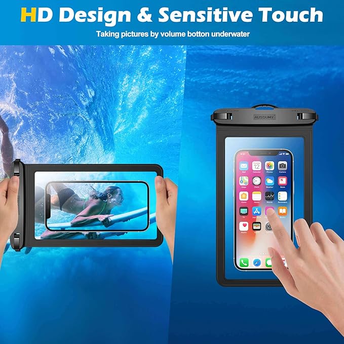 Large Waterproof Cell Phone Pouch - 4 Pack Underwater Clear Cellphone Holder Protector - Universal Water Proof Dry Bag Case with Neck Lanyard for iPhone 16 15 14 Pro Max Plus for Beach Swimming Pool