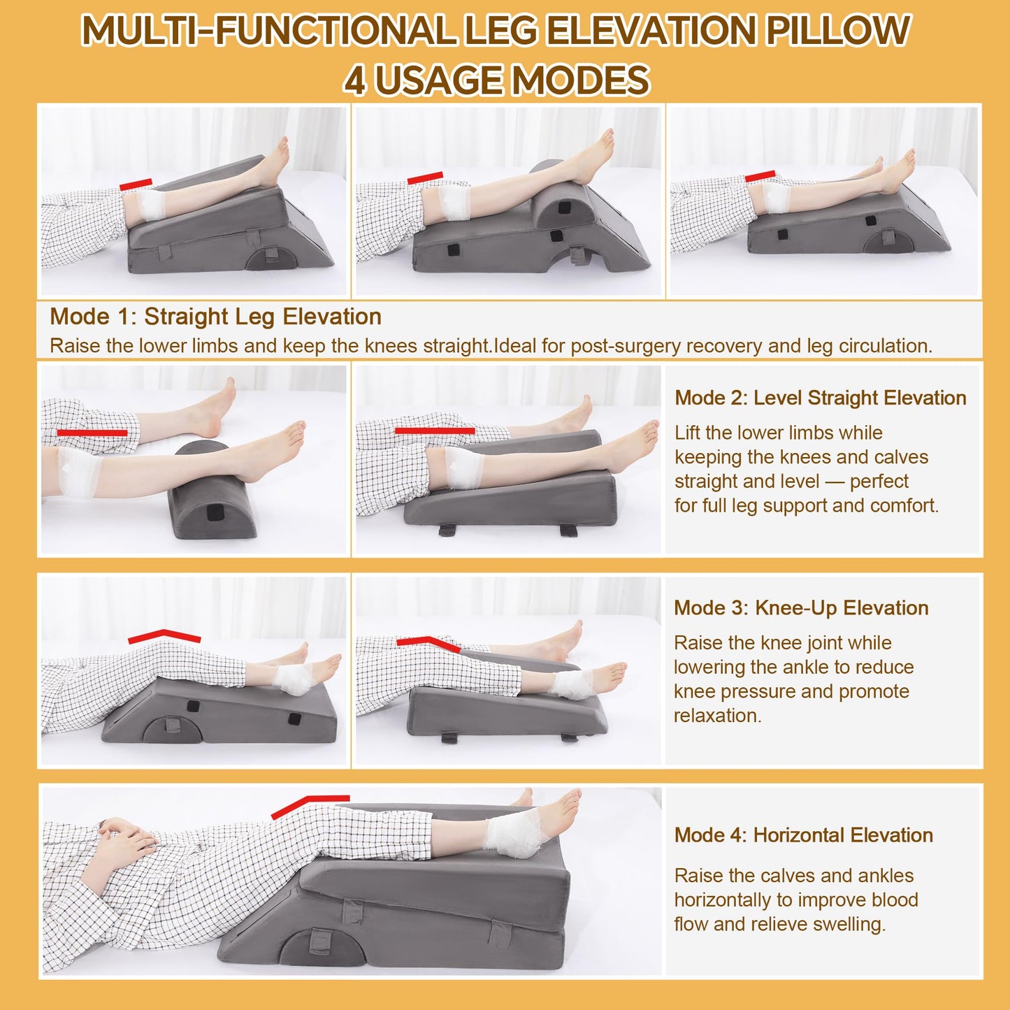 MABOZOO Leg Elevation Pillow for After Surgery, 5-Height Knee Replacement Recovery Pillow with Removable Pad for Knee Post-Surgery Recovery, Leg Surgery Equipment for Hip Ankle Pain Relief