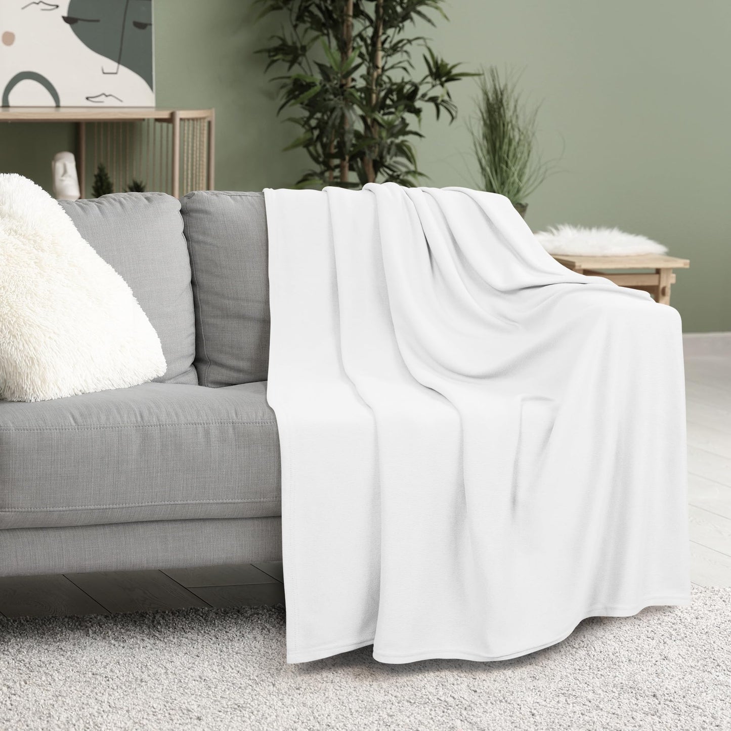 Utopia Bedding Knit Blanket Queen Size (90x90 Inches, White) Soft Lightweight Jersey Breathable Sweatshirt Blanket for Bed,Couch & Sofa
