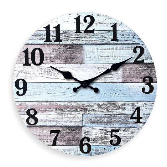 XNM 10 Inch Wood Farmhouse Clock for Bedroom Battery Powered Clock for Wall Quiet Wall Clock No Ticking(No Solid Wood, It is with MDF Material)
