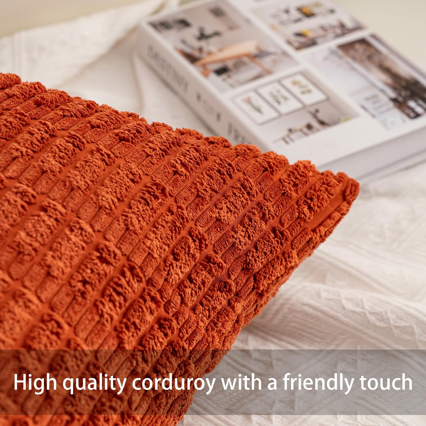 Aegero Pack of 2 Corduroy Decorative Throw Pillow Covers 22x22 Inch Soft Striped Pillow Covers Modern Farmhouse Home Decor for Sofa Living Room Couch Bed（Wine Red）