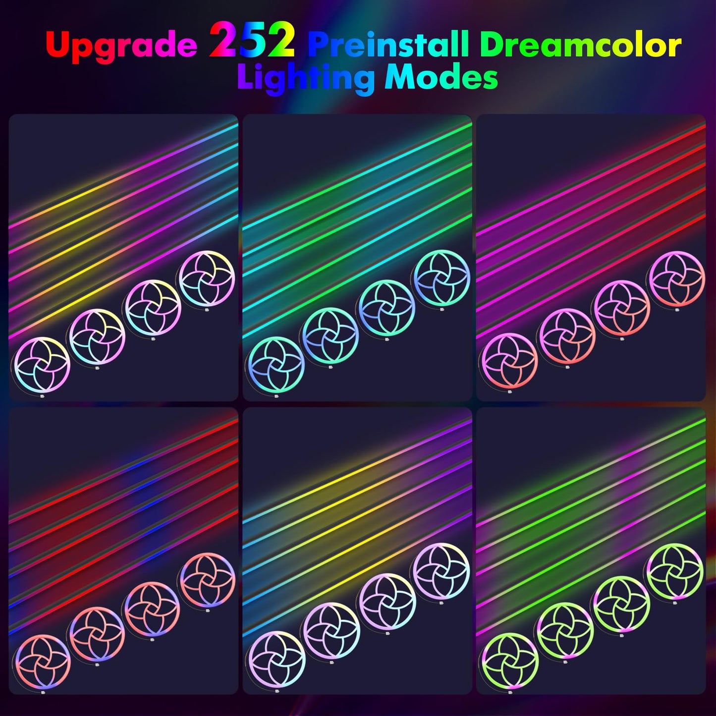 Dreamcolor Acrylic Car Interior Lights 22 in 1 RGB LED Strip Lights APP Control Zoned Control System 252 Color Modes DIY Fiber Optic Ambient Lighting Kits Music Car Neon Light Kits New Version