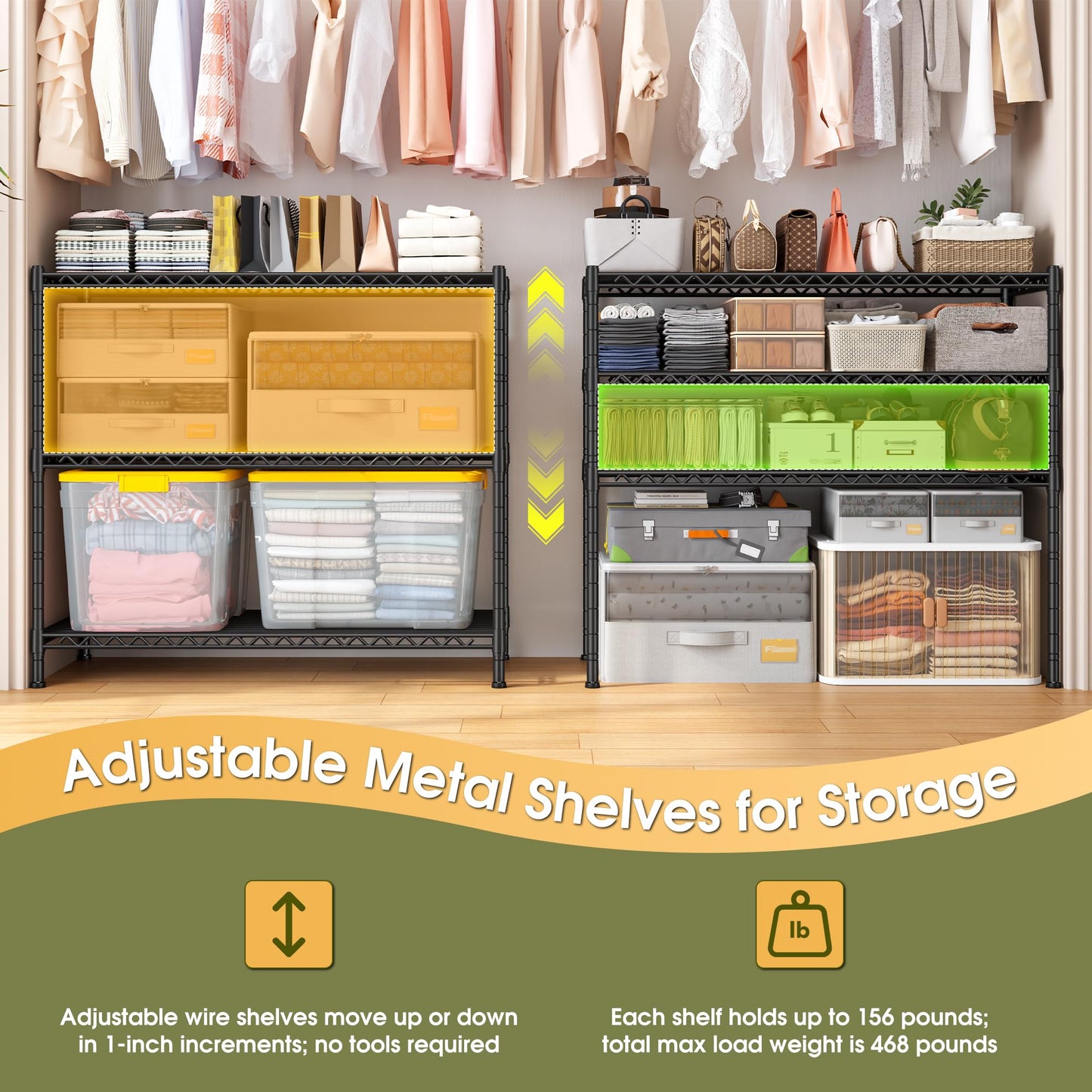 DurayLoly 35.6" W Storage Shelves, 3 Tier Adjustable Metal Shelving Unit Heavy Duty Steel Wire Rack for Kitchen,Laundry,Pantry,Office,Garage, Closet,Black(35.6" Wx14"Dx35.6"H)