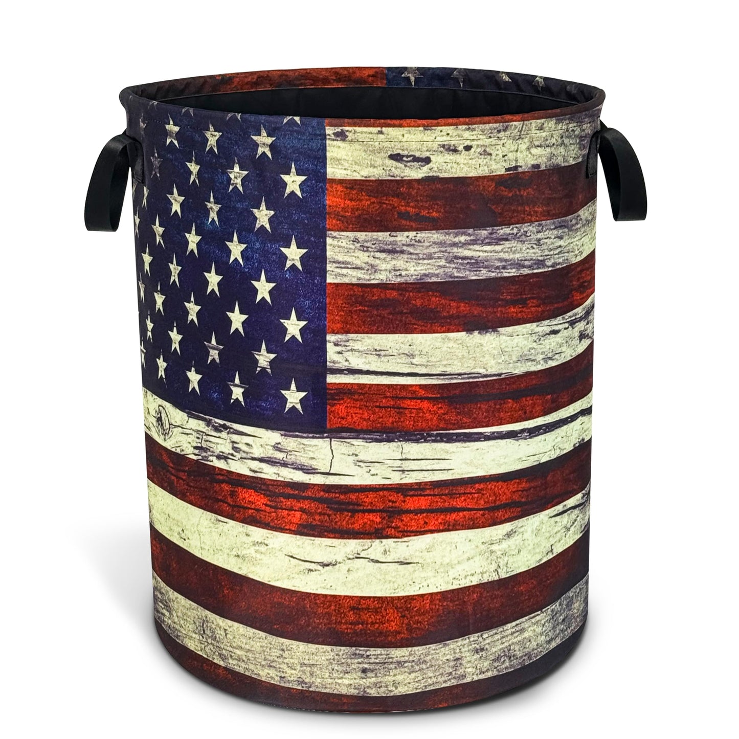 Retro American Flag Laundry Basket Patriotic Foldable Oxford Cloth Funny Tote Bag Laundry Hamper Clothes Storage Bucket Organizer For Bathroom/Laundry Storage/Bedroom 18.9x16.5 Inch