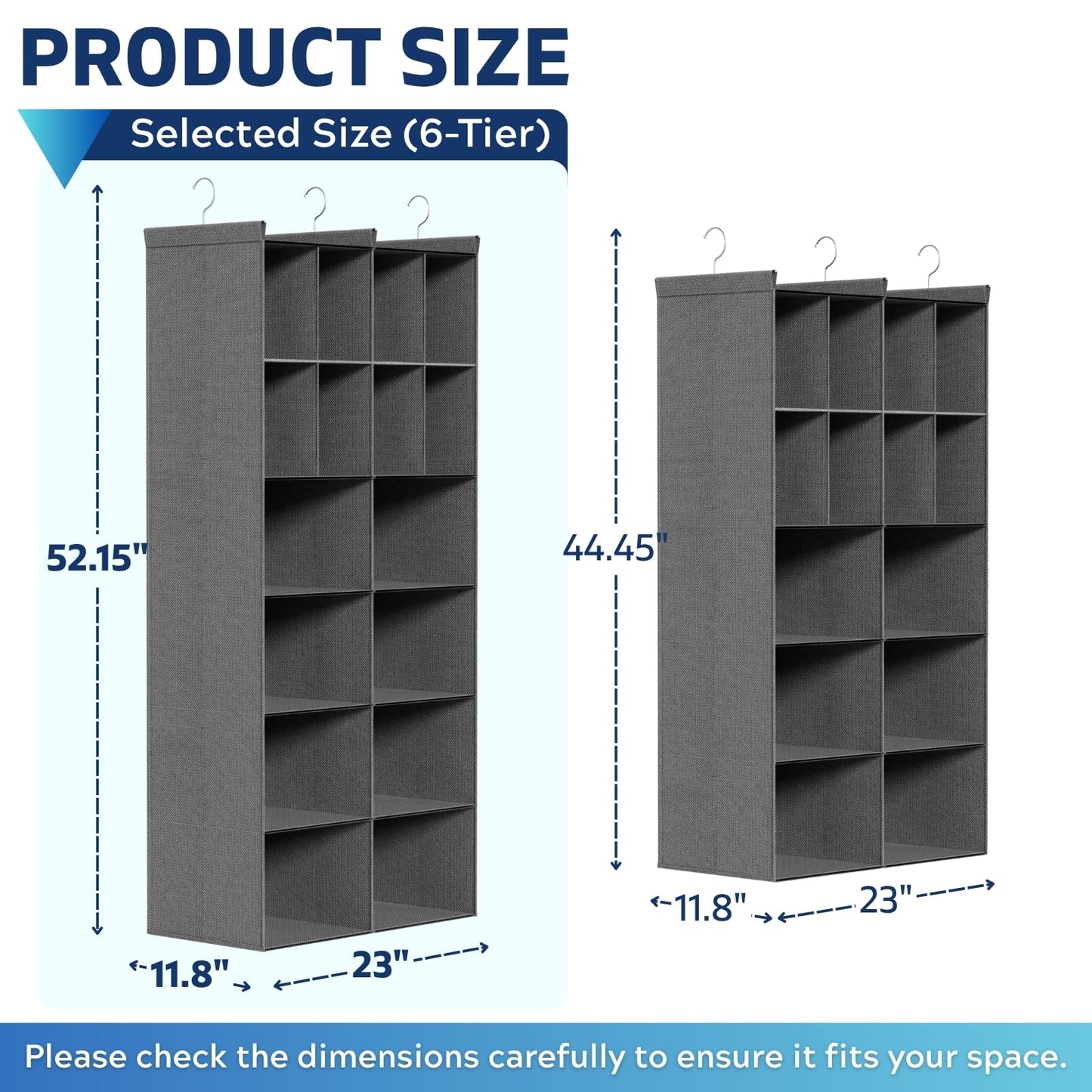 Ofiray-home 6 Tier Hanging Closet Organizer, 16 Compartments Sweater Organizer for Closet with 3 Sturdy Hooks, Closet Organizers and Storage, Wardrobe, Rv, Garment Rack, Grey