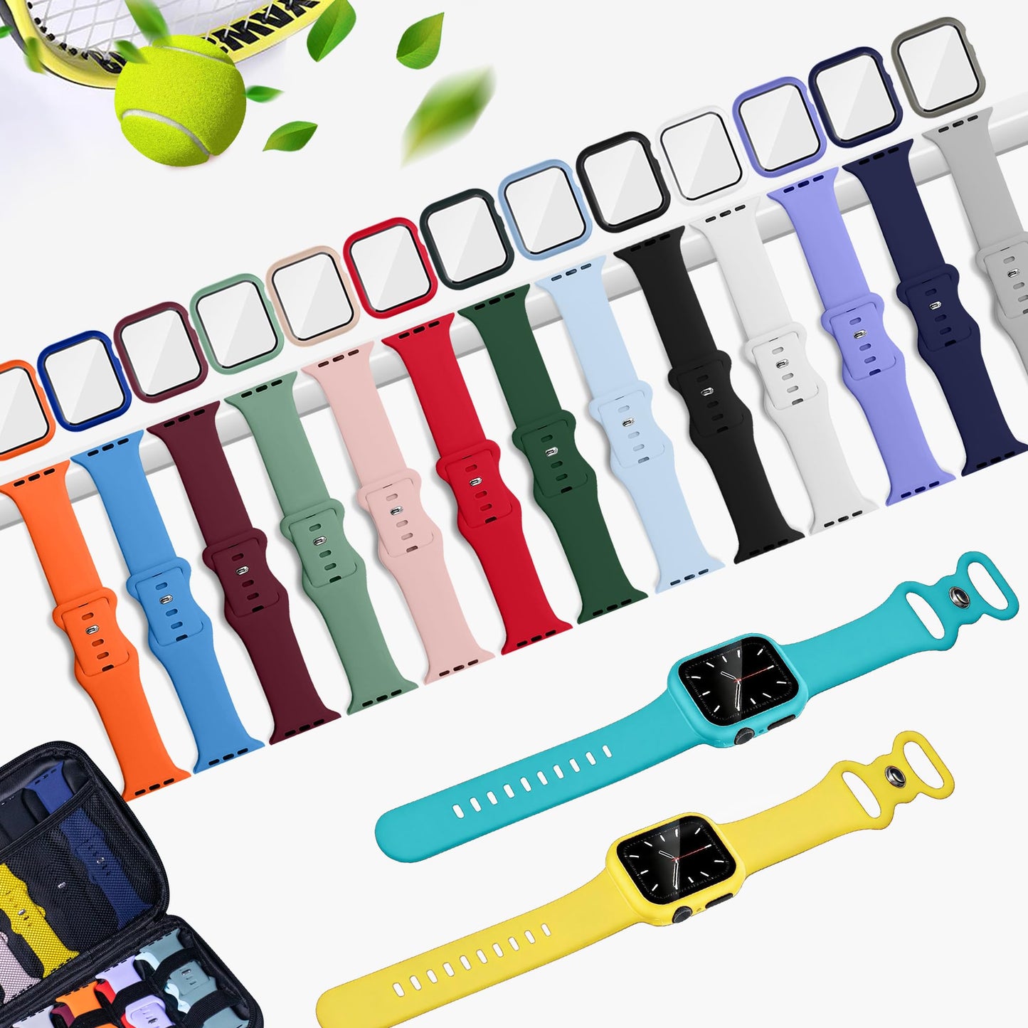 15 Pack Band Case Compatible with Apple Watch Bands 40mm 41mm 42mm 44mm 45mm 46mm Women Men, Watch Screen Protector Case&Organizer- (Compatible with Apple Watch 42MM Series 11 10)