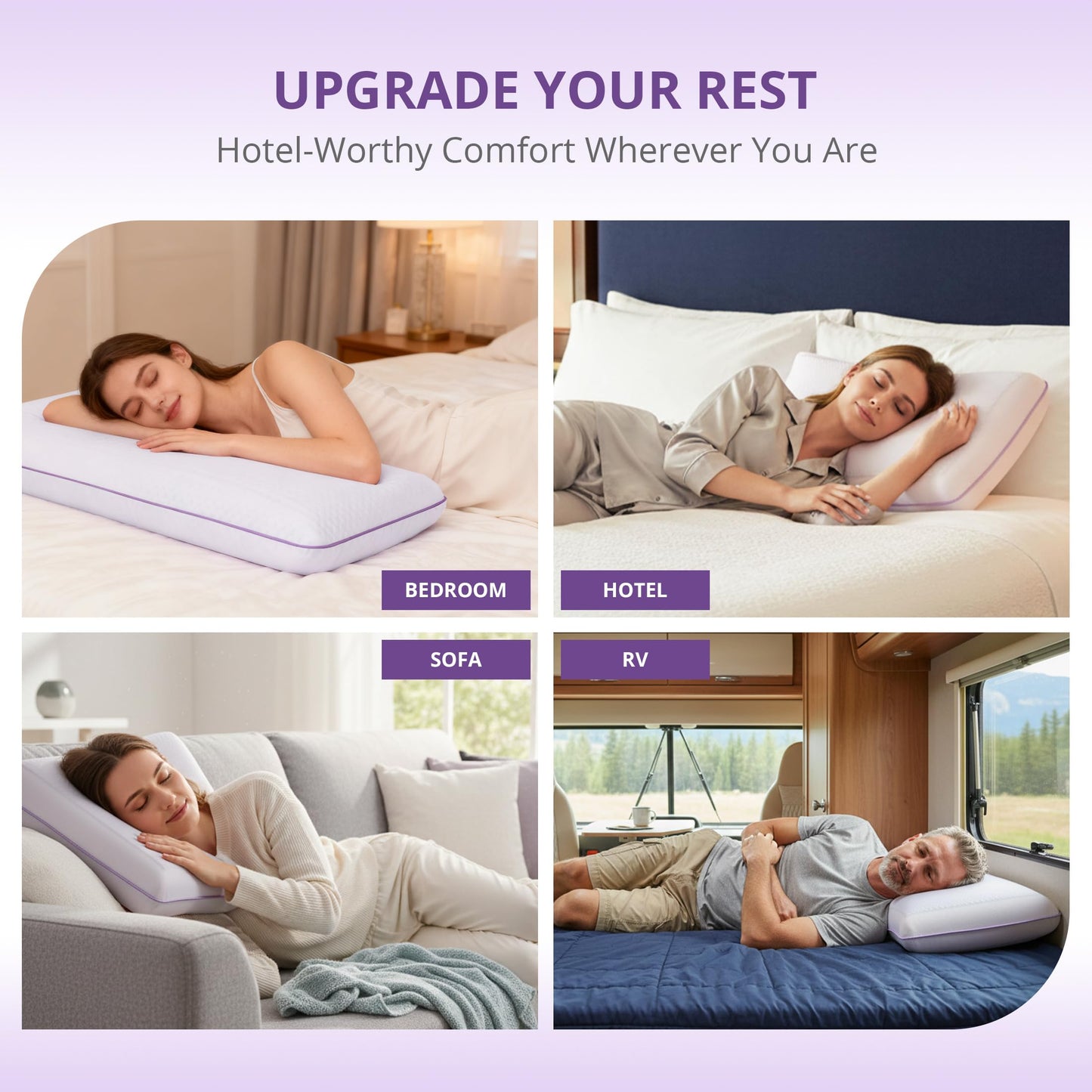 Cooling Pillow for Sleeping, Gel Memory Foam Pillow with Reversible Cover, Neck Support for Side, Back and Stomach Sleepers, Removable & Machine Washable Cover, Bed Pillows for Hot Sleepers, Purple